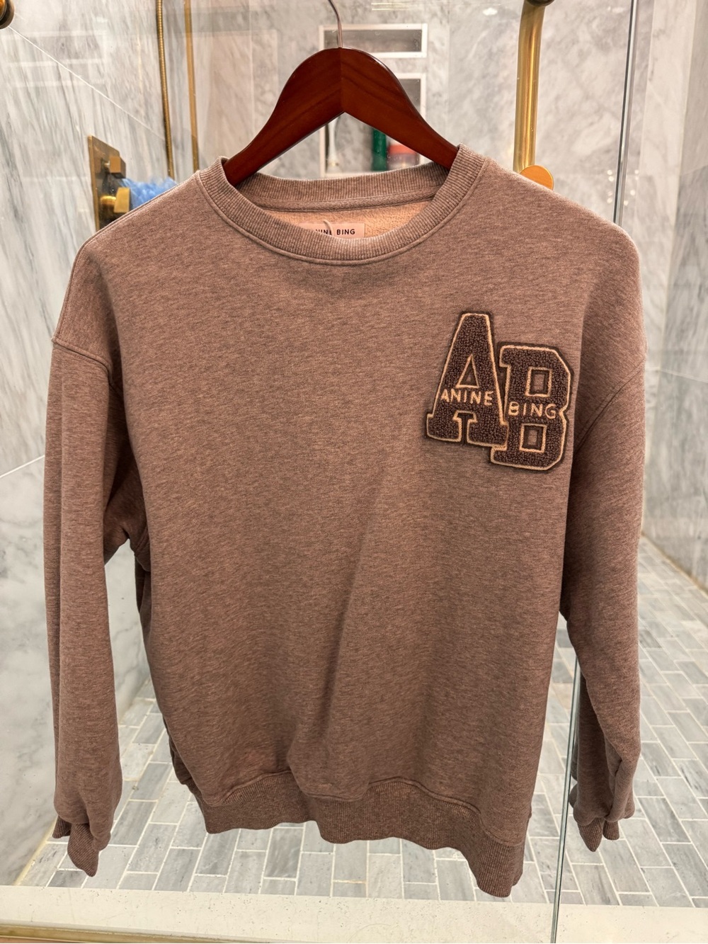 Anine Bing Grey Crewneck Sweatshirt with Embroidered 'AB' Patch